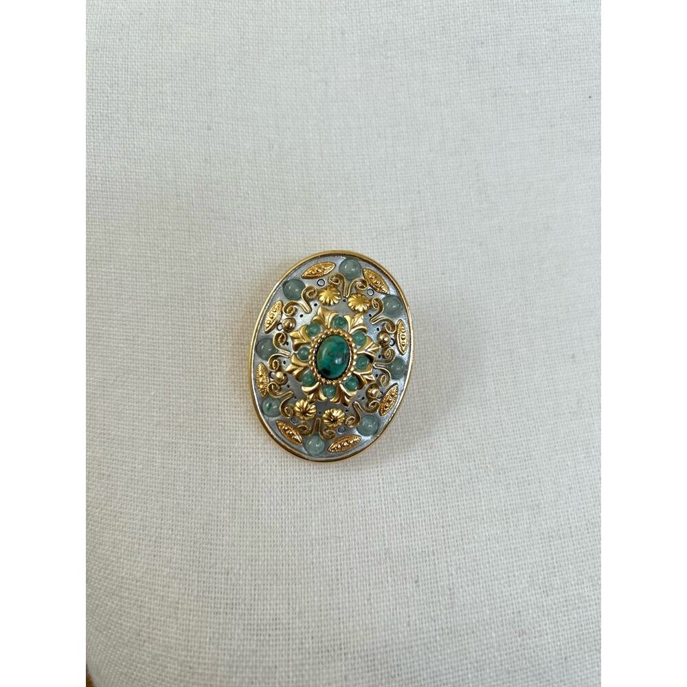 Michal Golan Gold Toned & Green Stone 1.5 inch Brooch